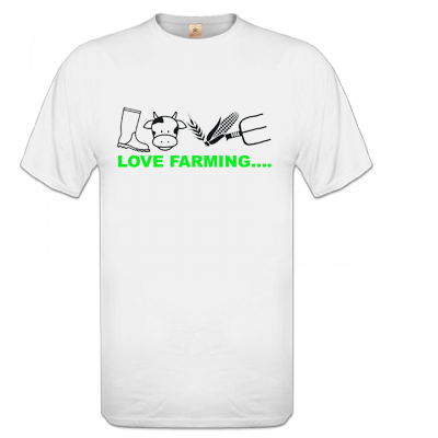 T-shirt wit Love farming maiskolf